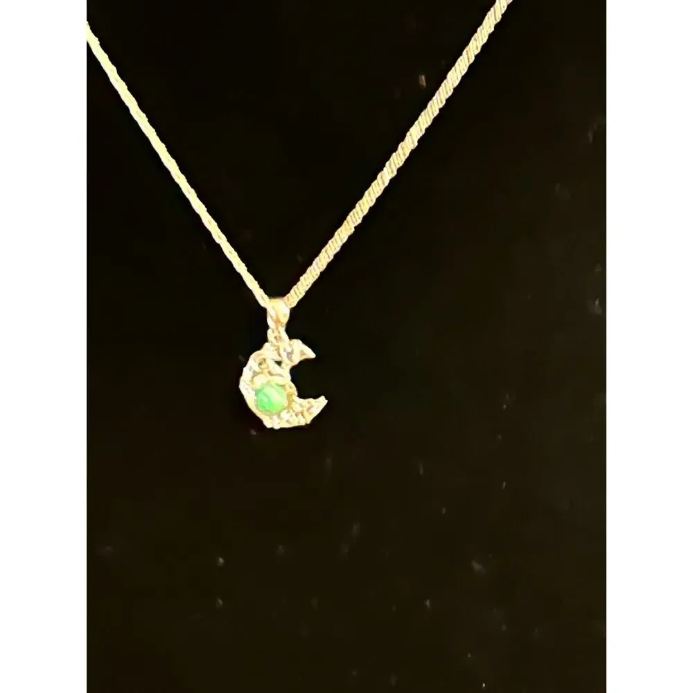 Sterling Silver Turquoise Crescent Moon Pendant Necklace 18